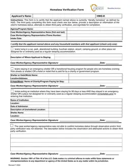 California Homelessness Certification HUD Verification form preview