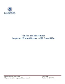 CBP 5106 Importer ID Input Record for Revenue Division Bond Team form preview