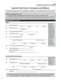 California Identity Theft Victim's Complaint and Affidavit Overview form preview