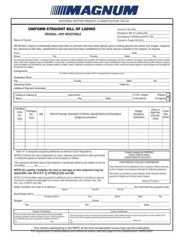 Alabama 100-AA Motor Freight Shipment Details and Receipt Verification