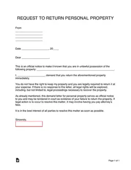 Official Demand Letter for Return of Personal Property form preview
