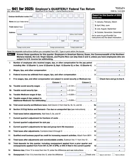 IRS 941 – Employer’s Quarterly Federal Tax Return form preview