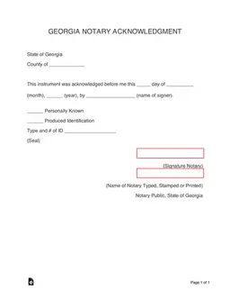 Georgia Notary Acknowledgment for Document Validation form preview