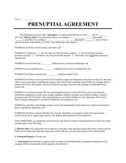 State Prenuptial Agreement Terms and Conditions form preview