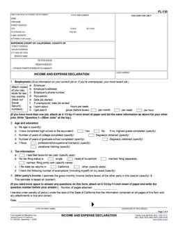 CA FL-150 – Income and Expense Declaration (California) form preview