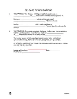 Debt Obligations Release Agreement form preview