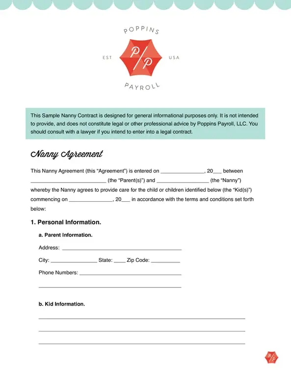 Nanny Contract Sample - Terms and Employment Details for Childcare