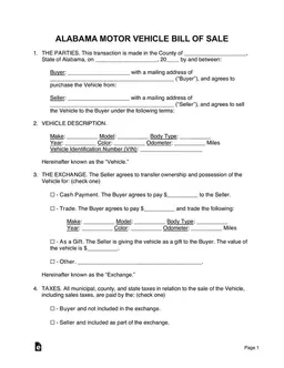 Alabama Vehicle Ownership Transfer Documentation form preview