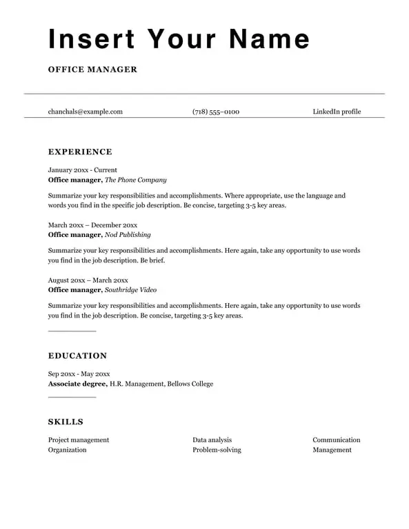 ATS office manager resume