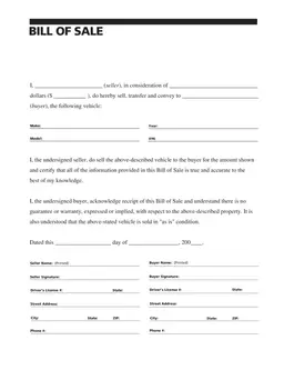 Bill of Sale – Proof of Ownership Transfer form preview