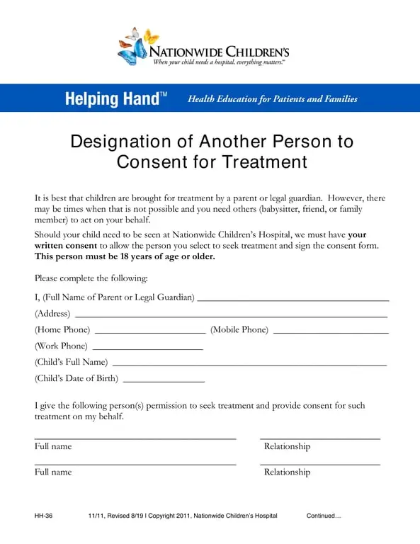 HH-36 Child Medical Consent - Nationwide Children's Hospital Edition