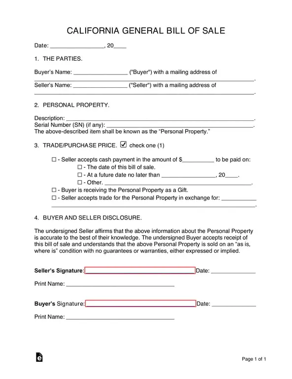 California General Bill of Sale Document Explained