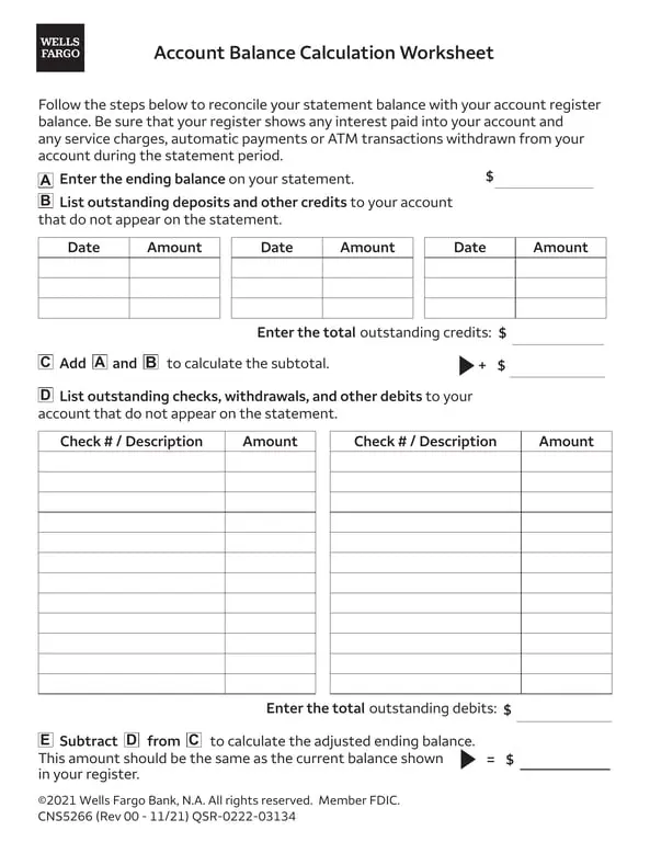 Account Balance Calculation Worksheet for Efficient Bank Record Keeping