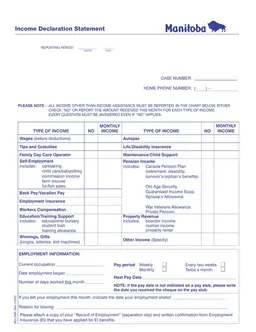 Manitoba Income Declaration Statement Summary form preview