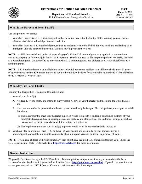 I-129F Petition for Alien Fiancé(e) - USCIS Alien Fiancé or Spouse Status Adjustment