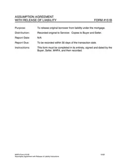 MHFA Form #151B - Assumption Agreement with Release of Liability for Minnesota Property form preview