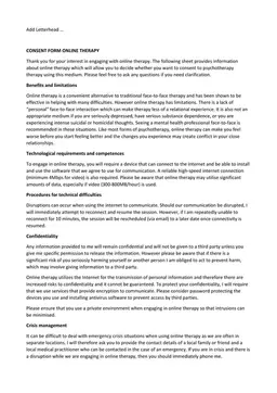 Online Therapy Consent Saskatchewan - Authorization and Limitations of Virtual Psychotherapy form preview