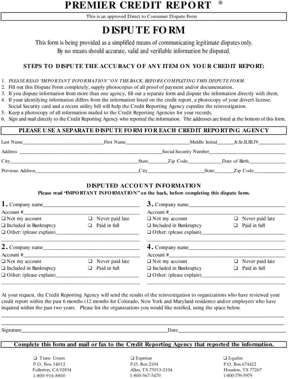 Report Dispute Form