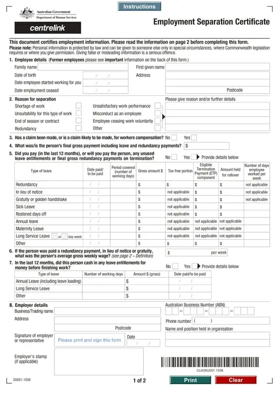 Employment Separation Certificate – Job Termination Documentation