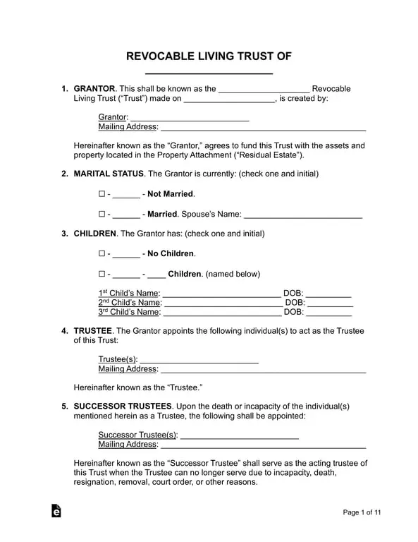Revocable Living Trust Documentation - Assets, Estate, and Trustee Details