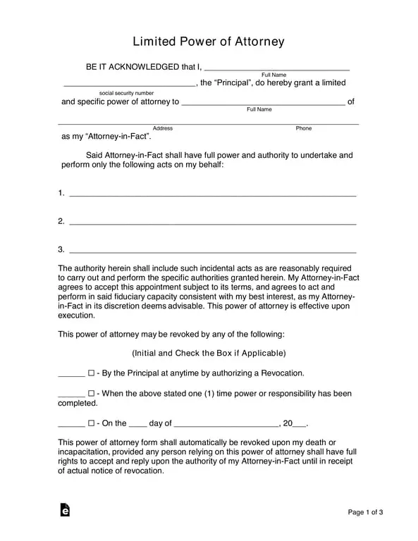 Limited Financial Power of Attorney - Granting Specific Permissions and Responsibilities