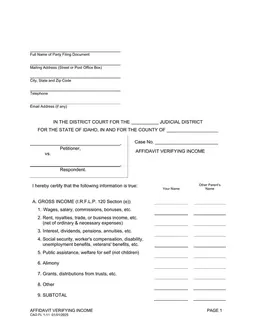 Idaho Income Verification - CAO FL 1-11 form preview