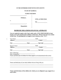 Georgia Domestic Relations Financial Affidavit for Superior Court Family Division form preview